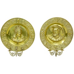 Pair of 19th Century Antique Brass Memorial Plaque Sconces