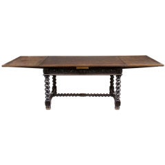 19th Century Antique Parquetry Oak Carved Dining Table