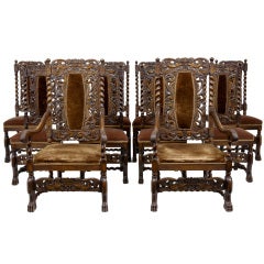 19th Century Antique Victorian Carved Oak Dining Set