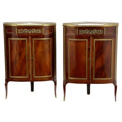 Antique A Pair Of 19th Century Mahogany Brass Inlaid Corner Cabinets