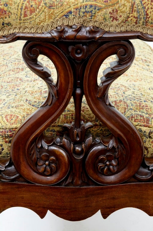 English 19th Century Mahogany Antique Carved Window Seat Sofa
