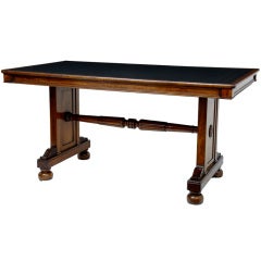 19th Century Mahogany Antique Library Table Leather Top