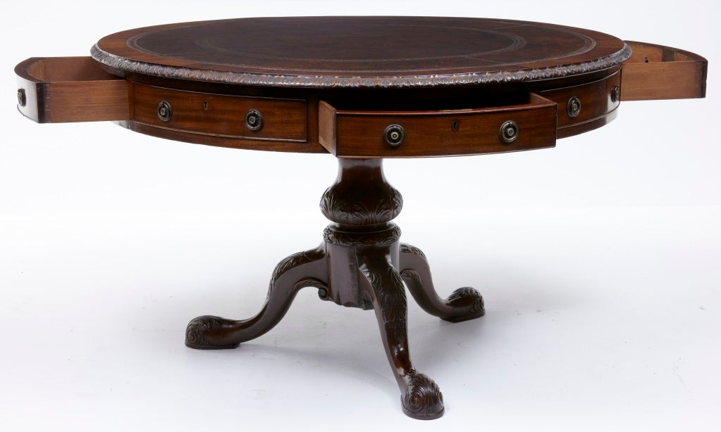 19TH CENTURY ANTIQUE MAHOGANY DRUM TABLE

ONE OF THE BEST DRUM TABLES WE HAVE OWNED, SUPERB PROPORTIONS, ORIGINAL LEATHER TOP

STAMPED RIVETT AND SONS CROWN STREET FINSBURY LONDON