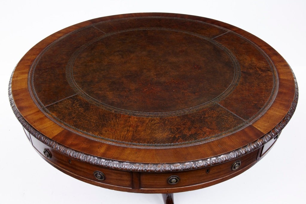 19th Century Antique Carved Mahogany Drum Table 2