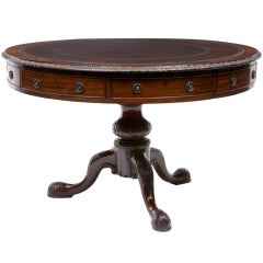 19th Century Antique Carved Mahogany Drum Table