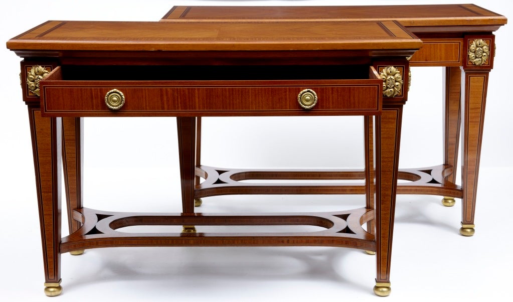 Pair Of Antique French Mahogany And Ormolu Serving Tables