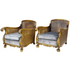 Pair Of Early 20th Century Antique Swedish Birch Bergere Chairs