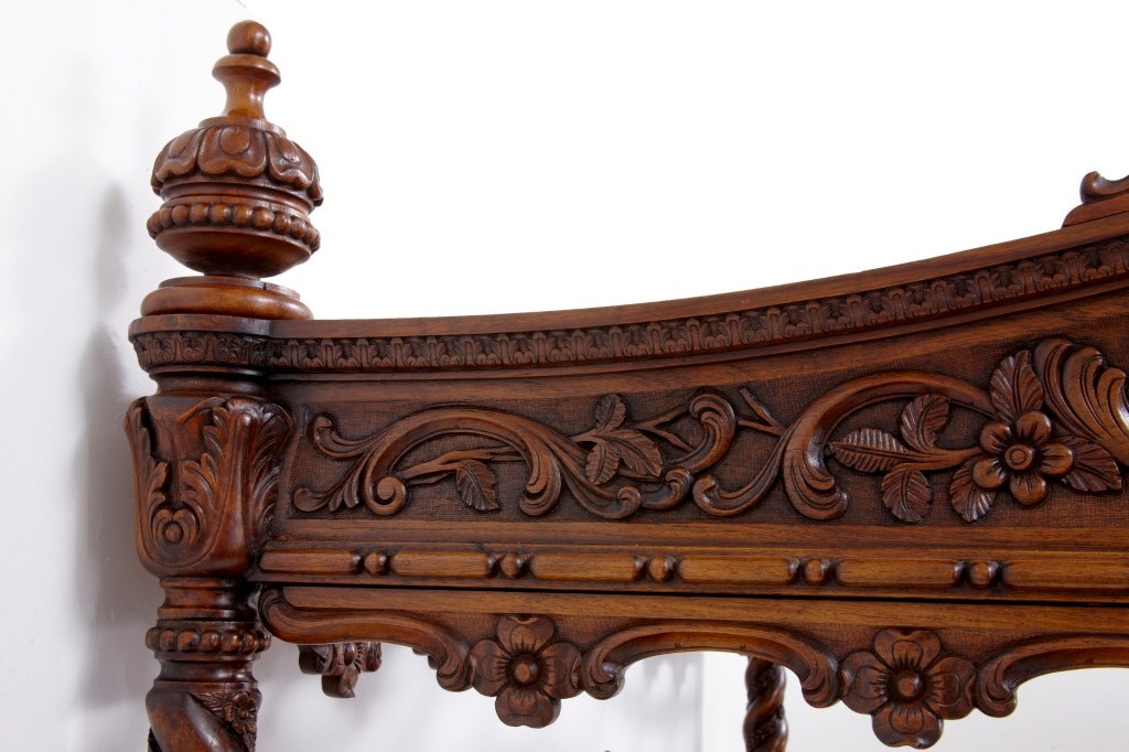20th Century Baroque Rococo Carved Walnut Four Poster Bed 3