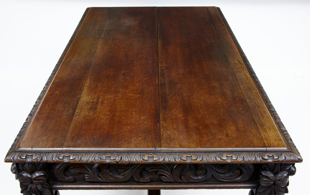 19th Century Antique Carved Oak Lions Head Desk Table 2