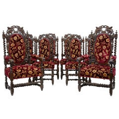 19th Century Antique Victorian Carved Set Of 6 2 Dining Chairs