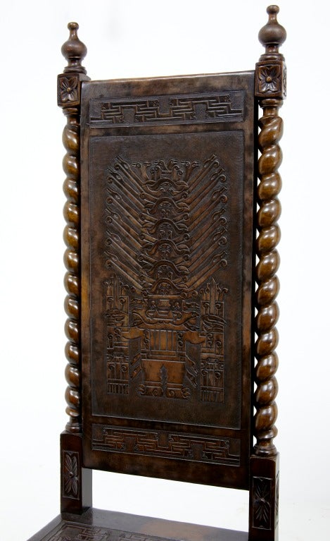 Set Of 4 Early 20th Century Peruvian Embossed Leather Chairs