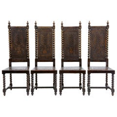 Antique Set Of 4 Early 20th Century Peruvian Embossed Leather Chairs