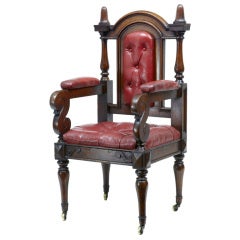 Arts And Crafts Antique Oak And Leather Library Chair