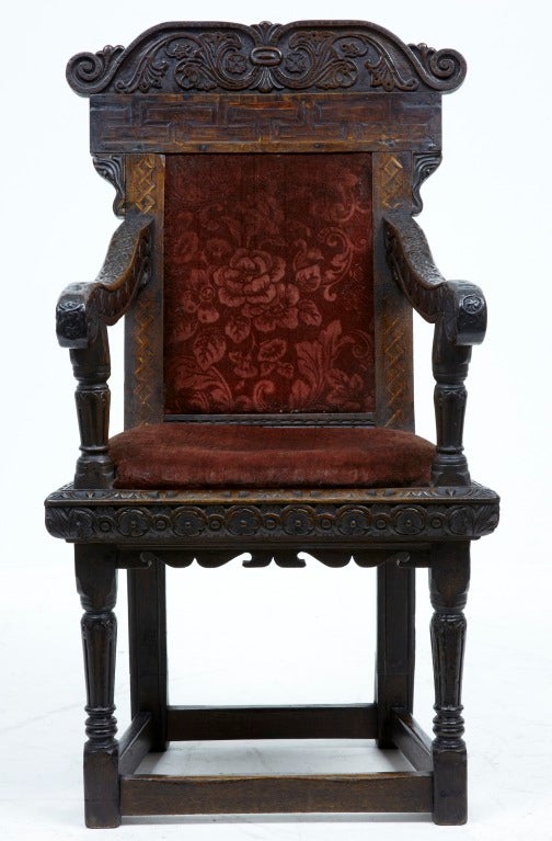 17th Century James I Antique Carved Oak Wainscot Armchair