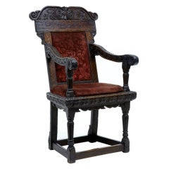 17th Century James I Antique Carved Oak Wainscot Armchair