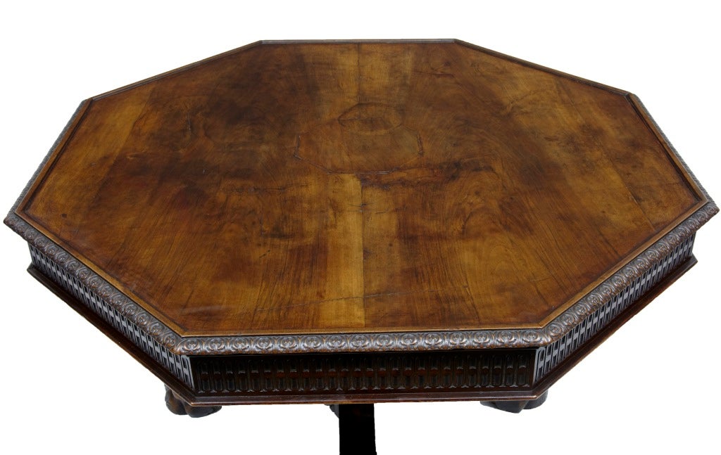 17th Century Antique Tuscan Carved Walnut Octagonal Center Table