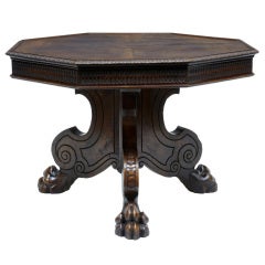 17th Century Antique Tuscan Carved Walnut Octagonal Center Table