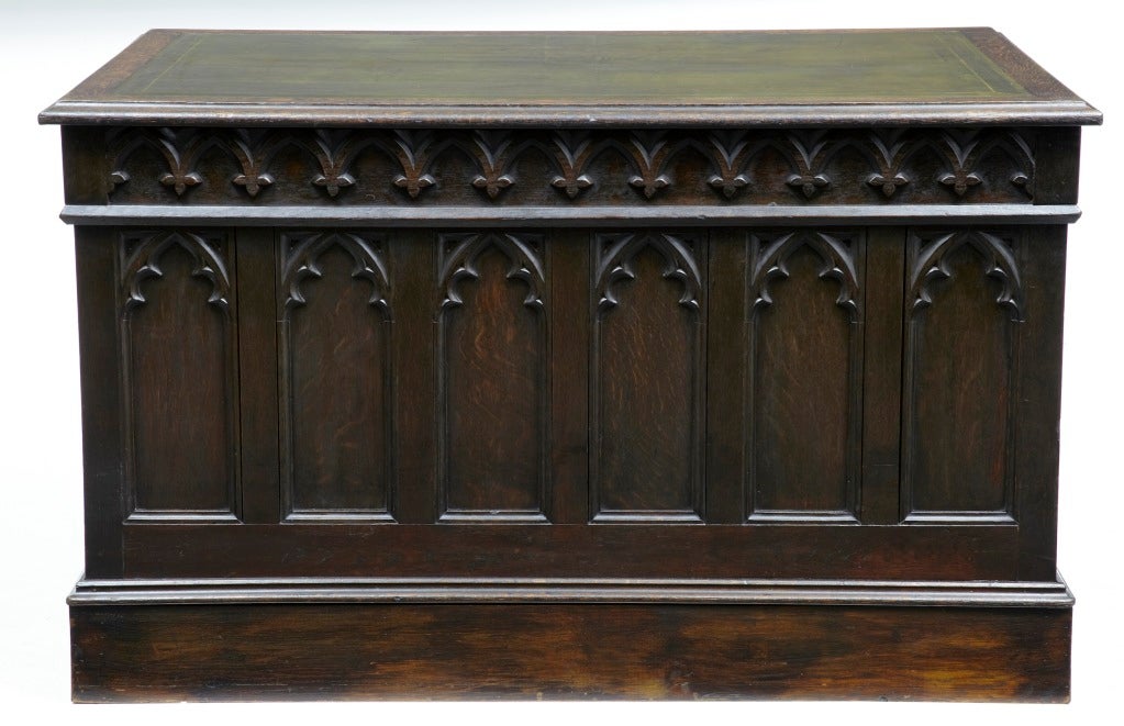 19th Century Antique Pugin Gothic Oak Pedestal Desk 4