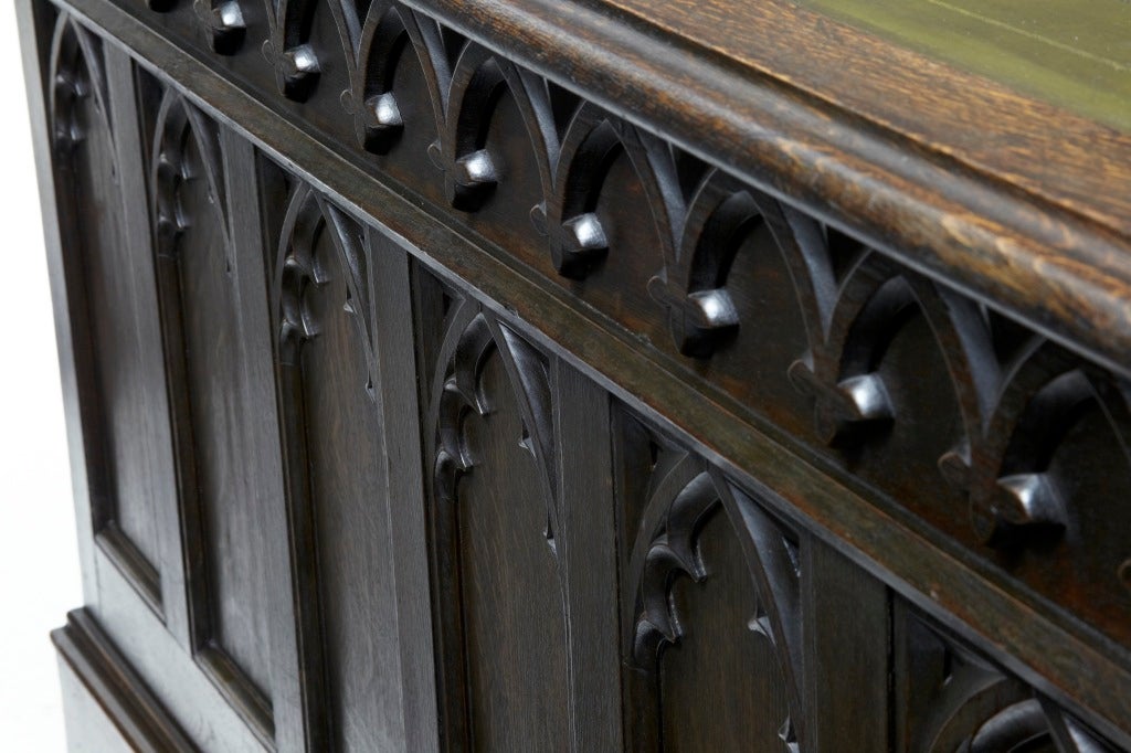19th Century Antique Pugin Gothic Oak Pedestal Desk 5