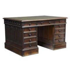 19th Century Used Pugin Gothic Oak Pedestal Desk