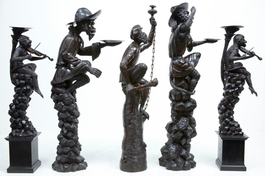 A Unique Collection Of Five Hand Carved Monkeys Circa 1880