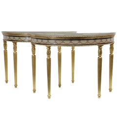 Pair of Painted Adam Influenced Demilune Console Tables