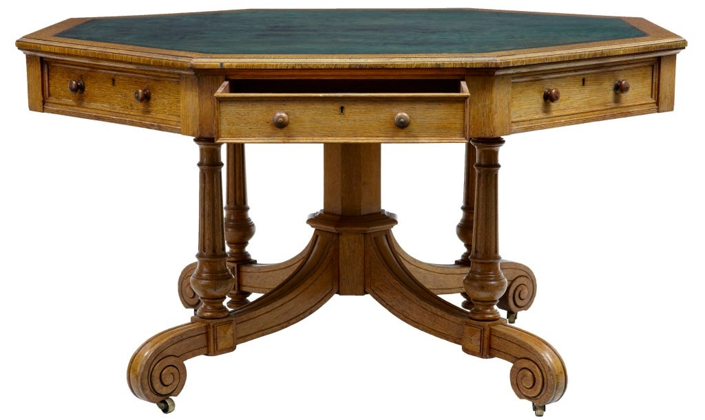 19th Century Antique Oak Octagonal Center Table