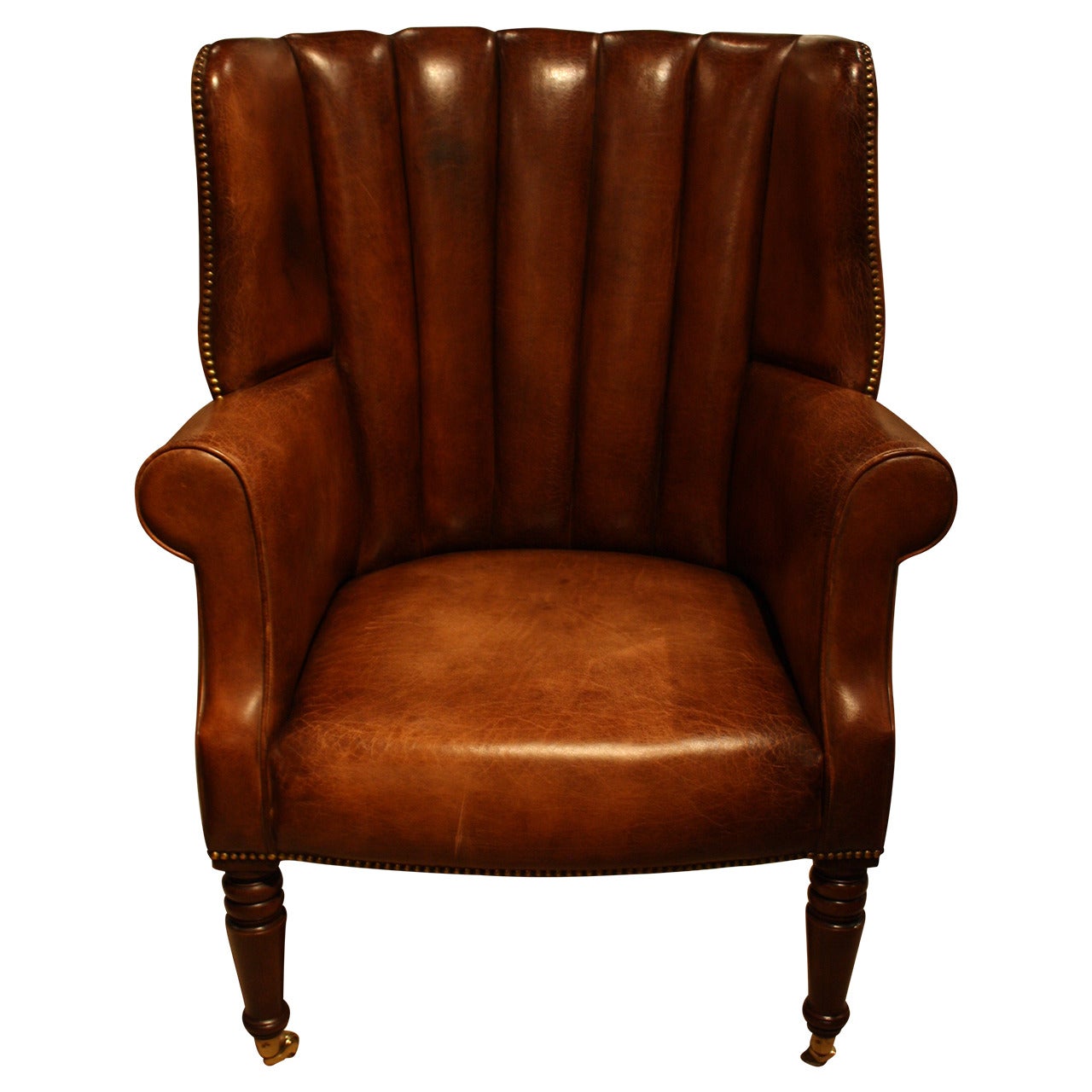 Selkirk Wing Chair in Dark Tan Leather For Sale