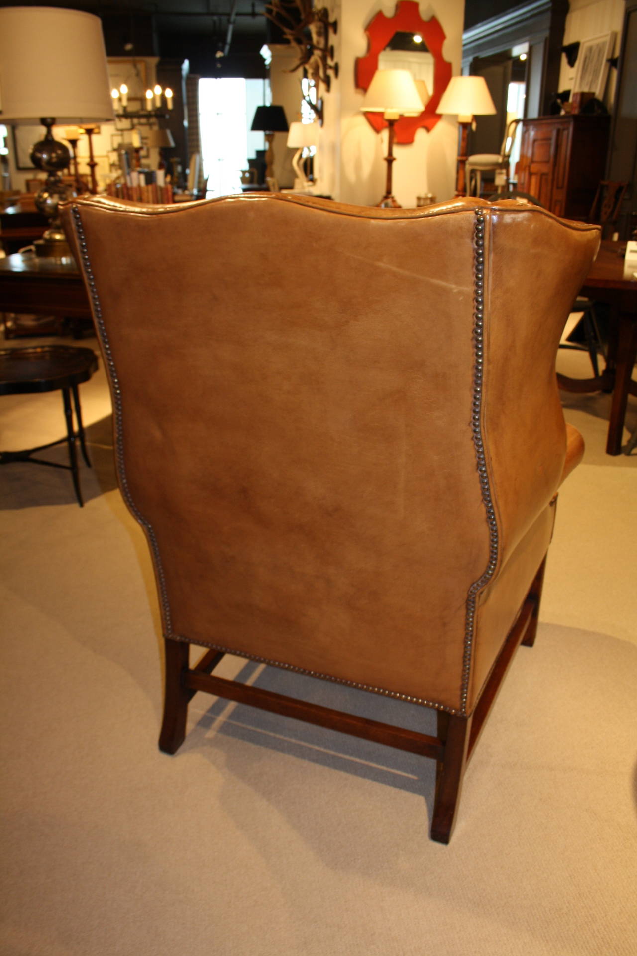 British Sudbury Wing Chair in Light Tan Leather