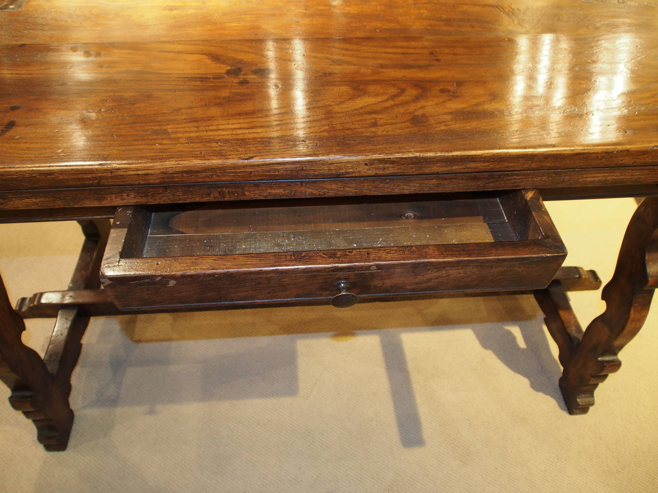 20th Century Spanish Oak Table with Drawer, circa 1950