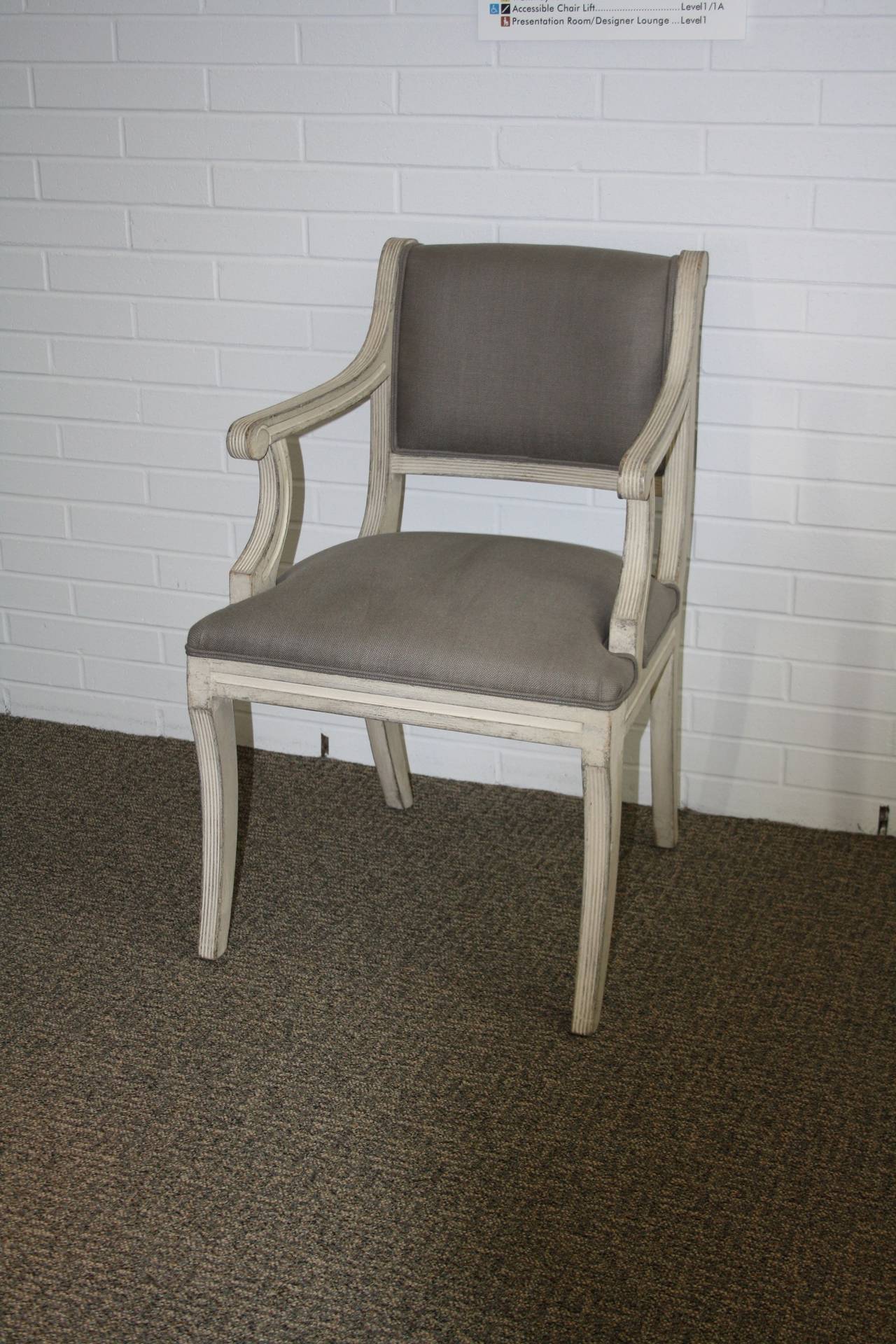 Empire Chair
With White Finish
And Grey Linen