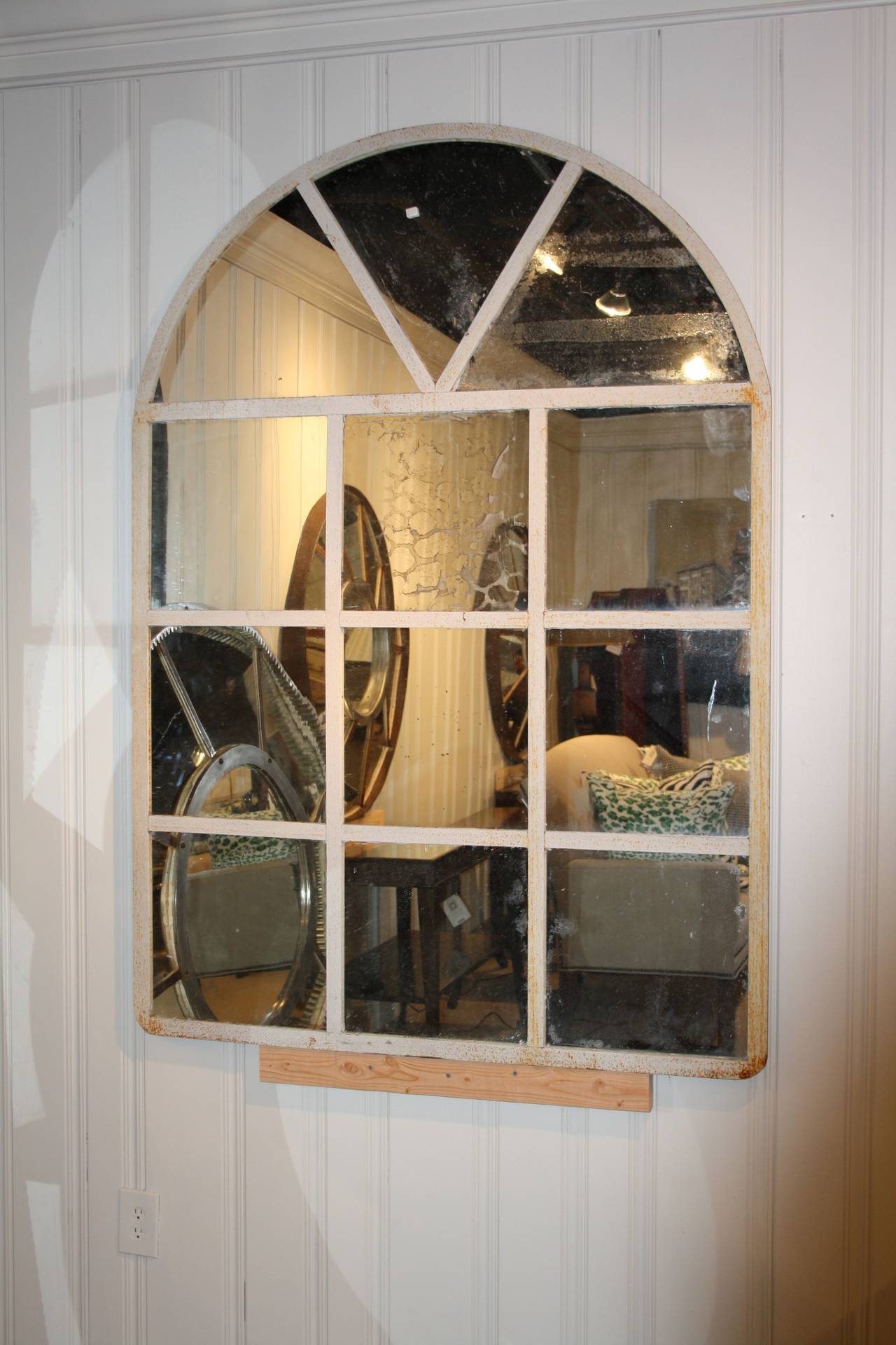 Iron Arched Mirror with a Painted White Finish