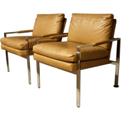 Vintage A Pair of Milo Baughman Chrome Arm Chairs