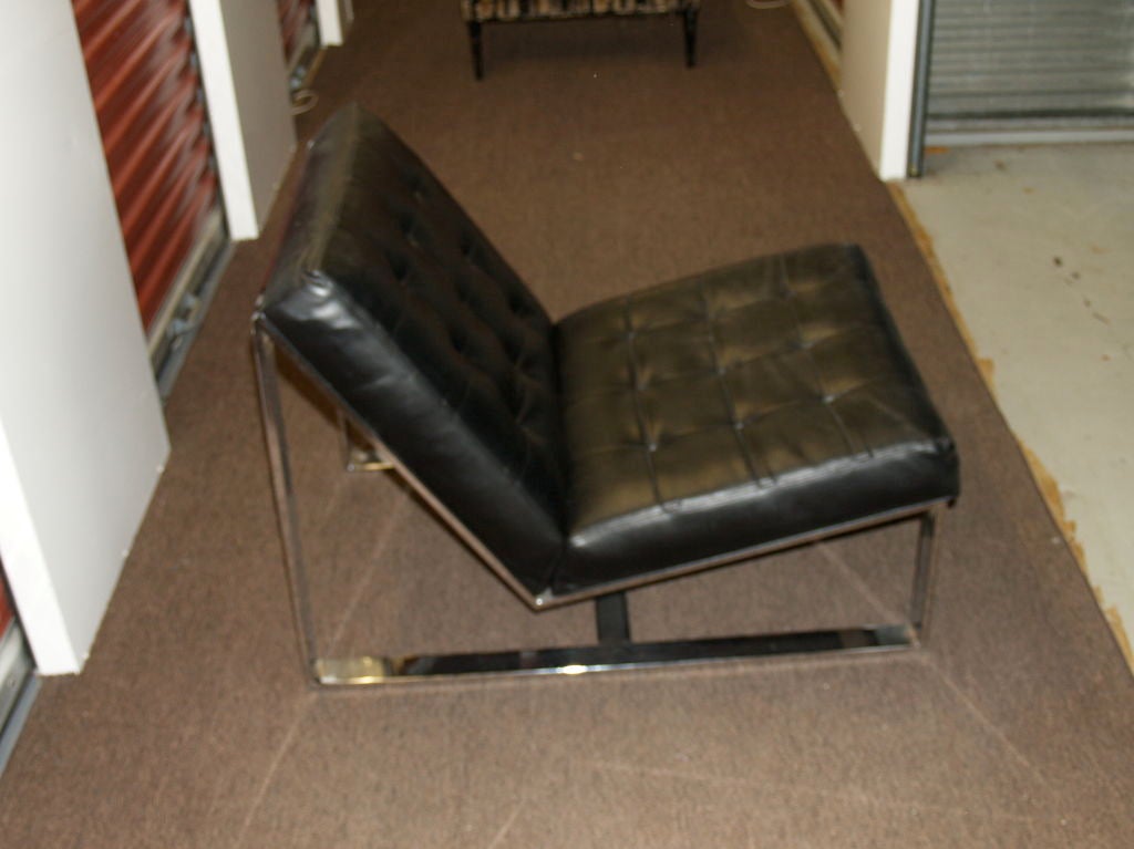 Faux Leather Milo Baughman Chrome Slipper Chair For Sale