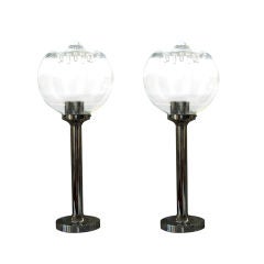 Pair of Space Age, 1970s Vistosi Chrome and Glass Table Lamps