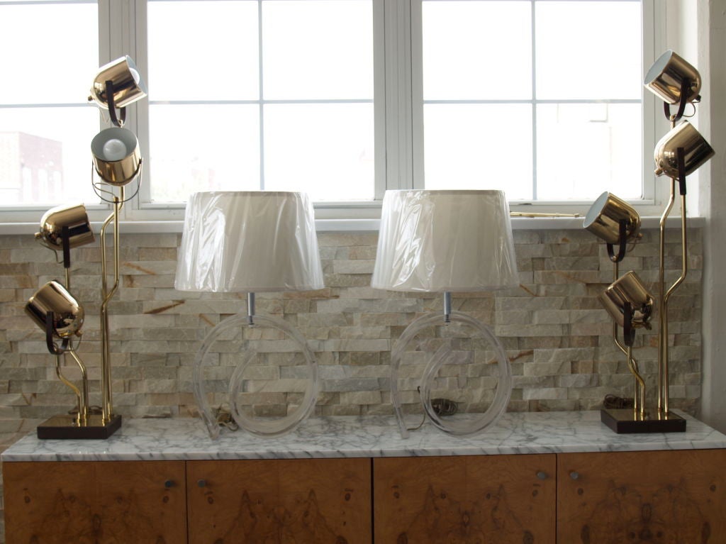 pair of 1970's brass Clover table lamps after Rigianni