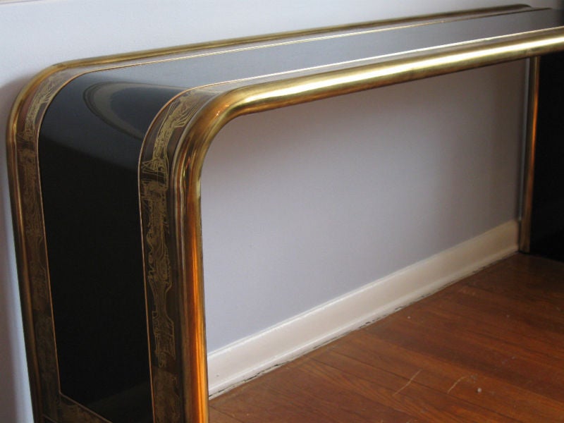 acid etched brass waterfall console Bernard Rohne for Mastercraft