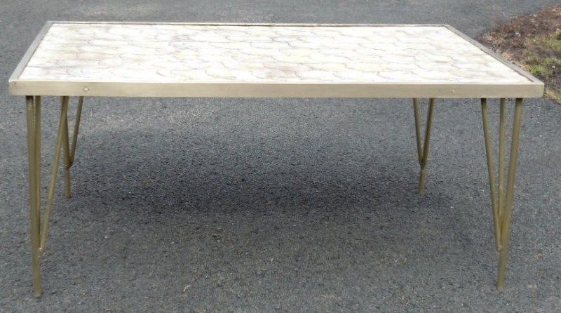 American bronze and capiz shell cocktail table For Sale