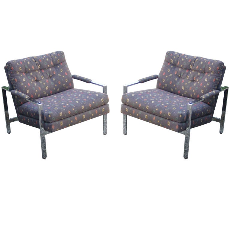 a pair of 1970's Milo Baughman chrome arm chairs (2) For Sale