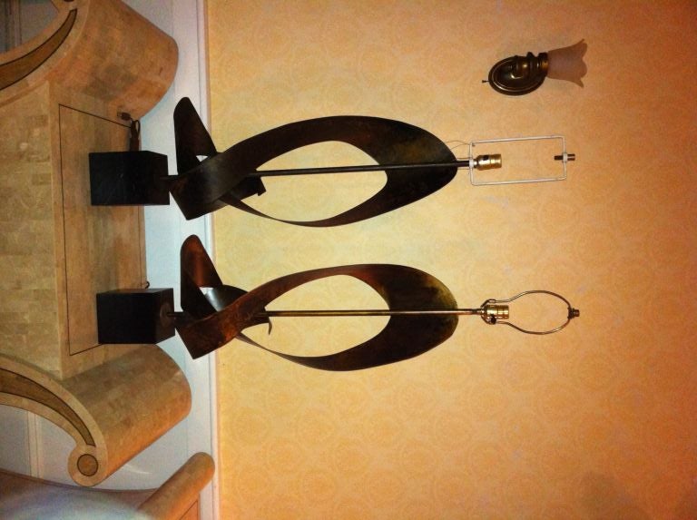 pair of massive ribbon mid century table lamps by Harry Balmer for Laurel