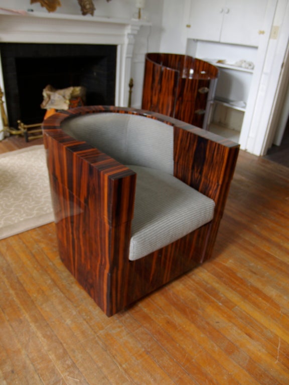 macassar ebony veneer upholstered club chair by James Rosen for Pace Collection.
this chair and the matching bar were custom pieces special ordered for the original owner. these chairs are rare!! as seen in photo a pair went for $15K with 
the