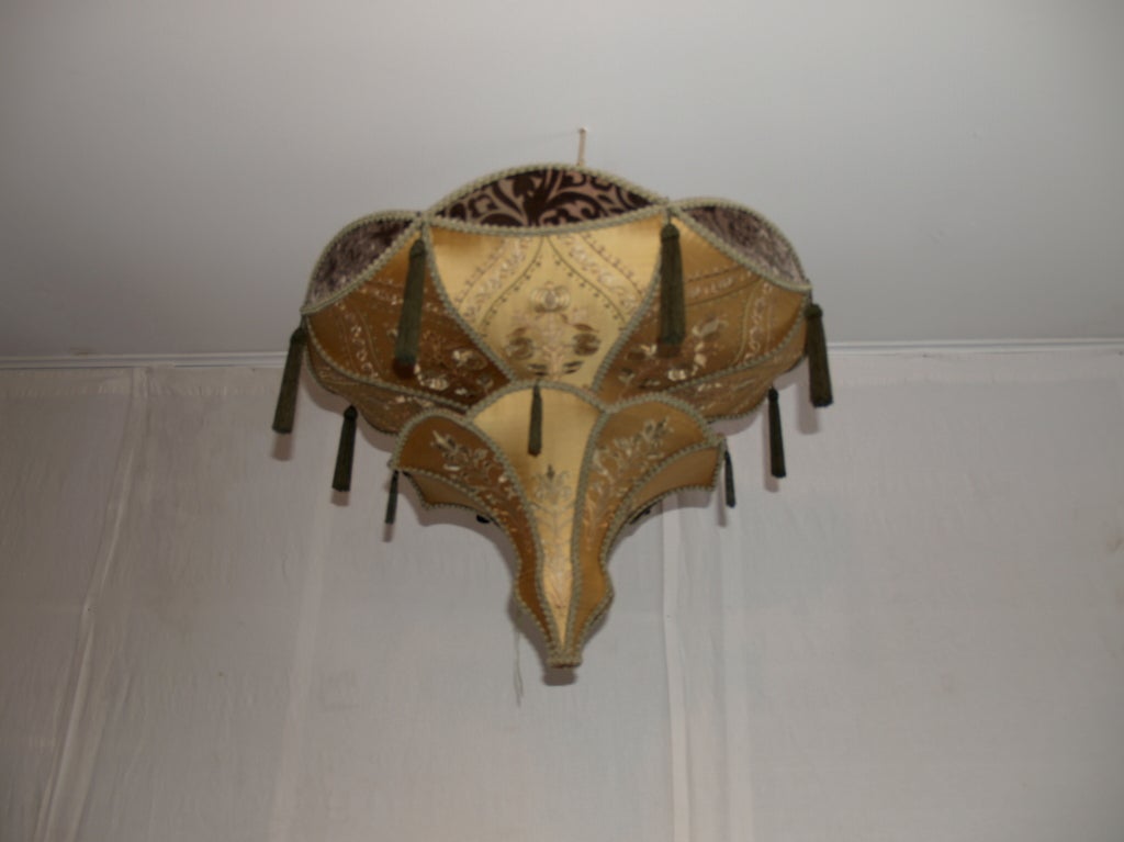 American a two tier silk chandelier or hanging lamp For Sale