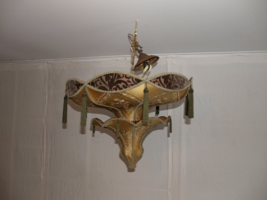 a two tier silk chandelier or hanging lamp In Excellent Condition For Sale In Canaan, CT