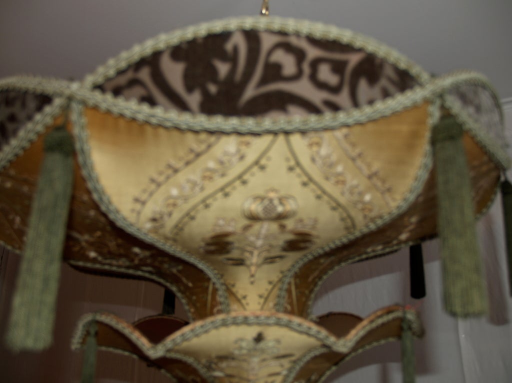 20th Century a two tier silk chandelier or hanging lamp For Sale