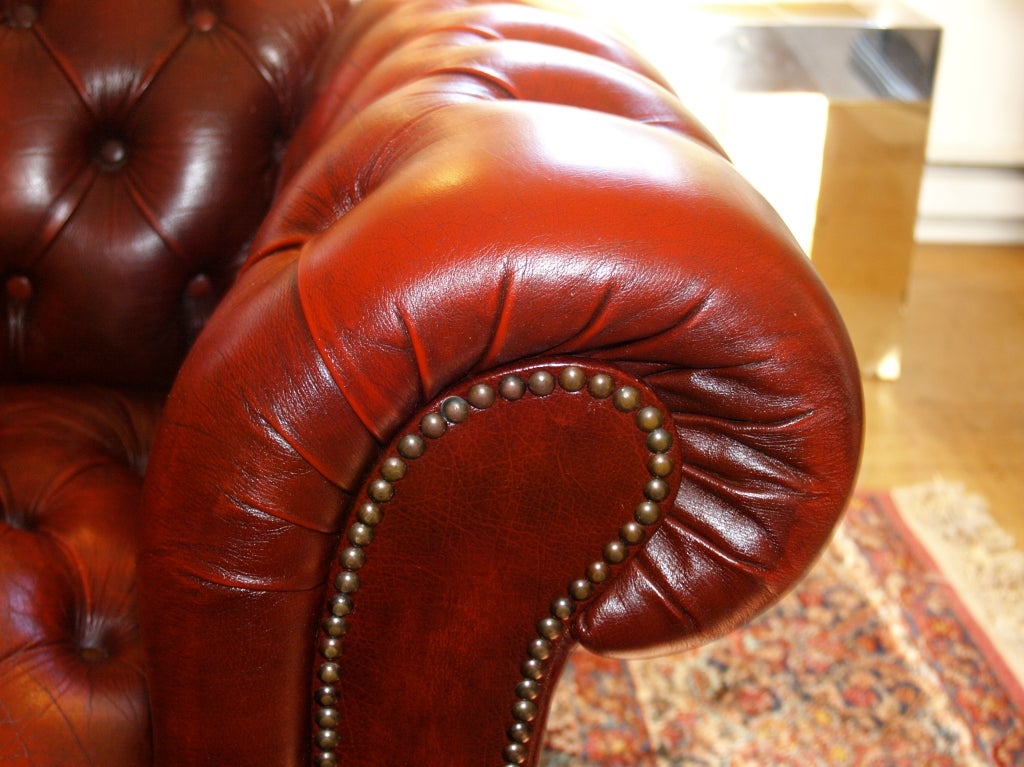 American ox blood leather chesterfield sofa