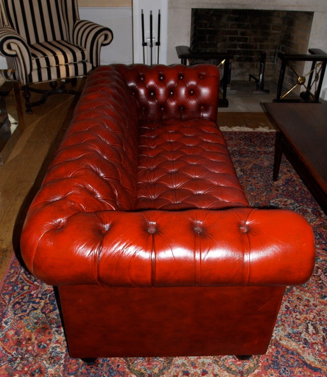 Mid-20th Century ox blood leather chesterfield sofa