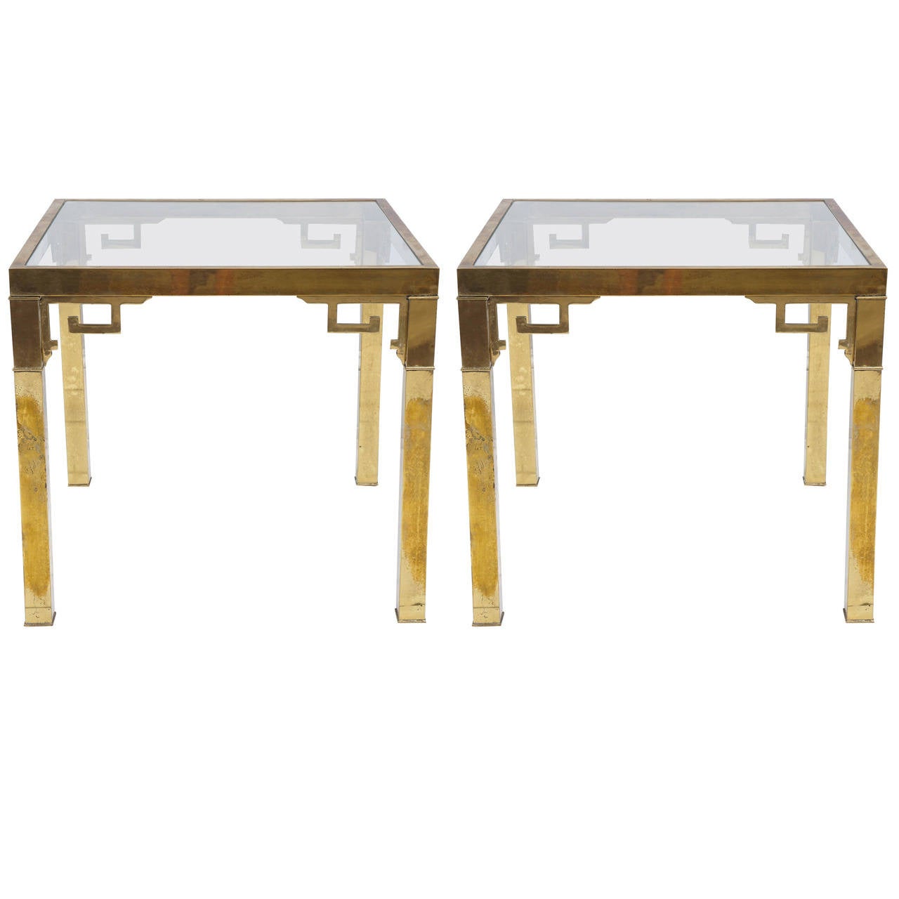 Pair of Mastercraft End Tables with Greek Key Details For Sale