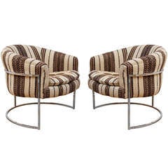 Milo Baughman Chrome Thin Frame Barrel Chairs