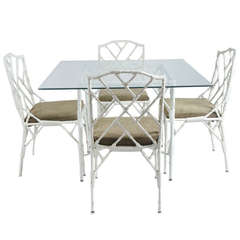 Vintage Faux Bamboo Metal Dinette Set with Four Matching Chairs