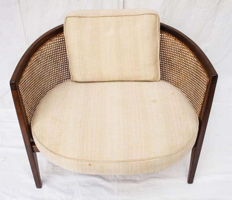 pair of mid century Harvey Probber Walnut And Cane hoop chairs 1